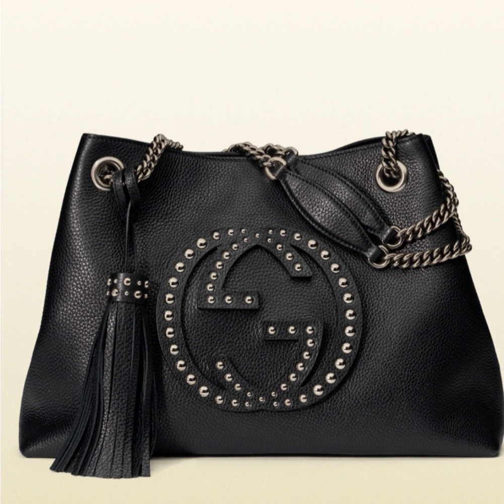 Gucci black soho studded pebble leather shoulder bag